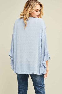 Ruffle Sleeve Embroidered Kimono Powder Blue