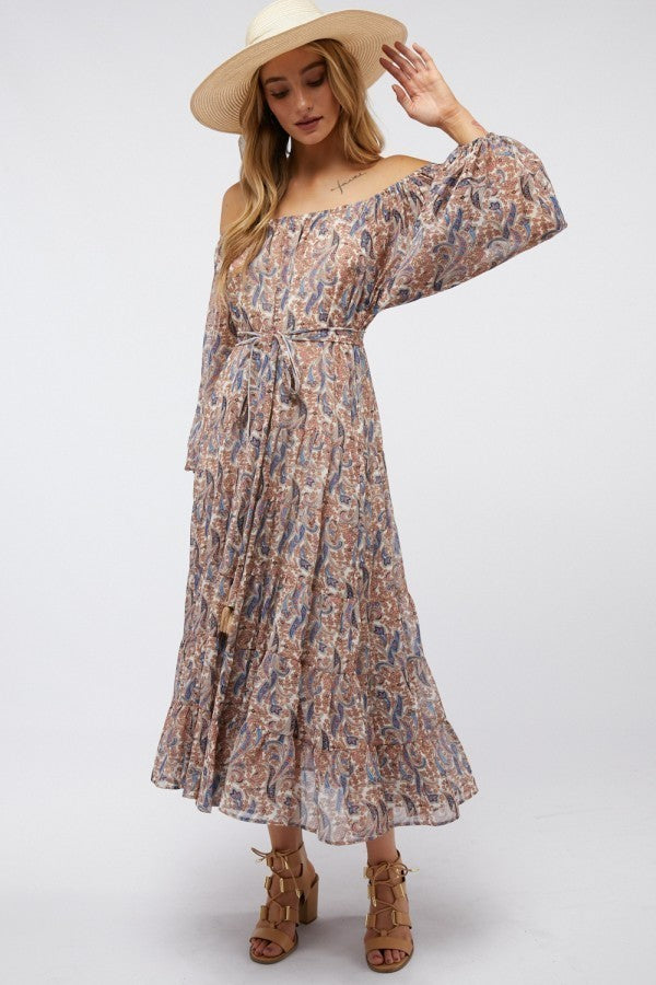 Paige Paisley Print Midi Dress Sand