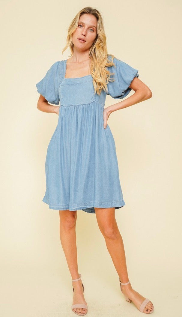 Darrel Darling Tie Back Dress Chambray