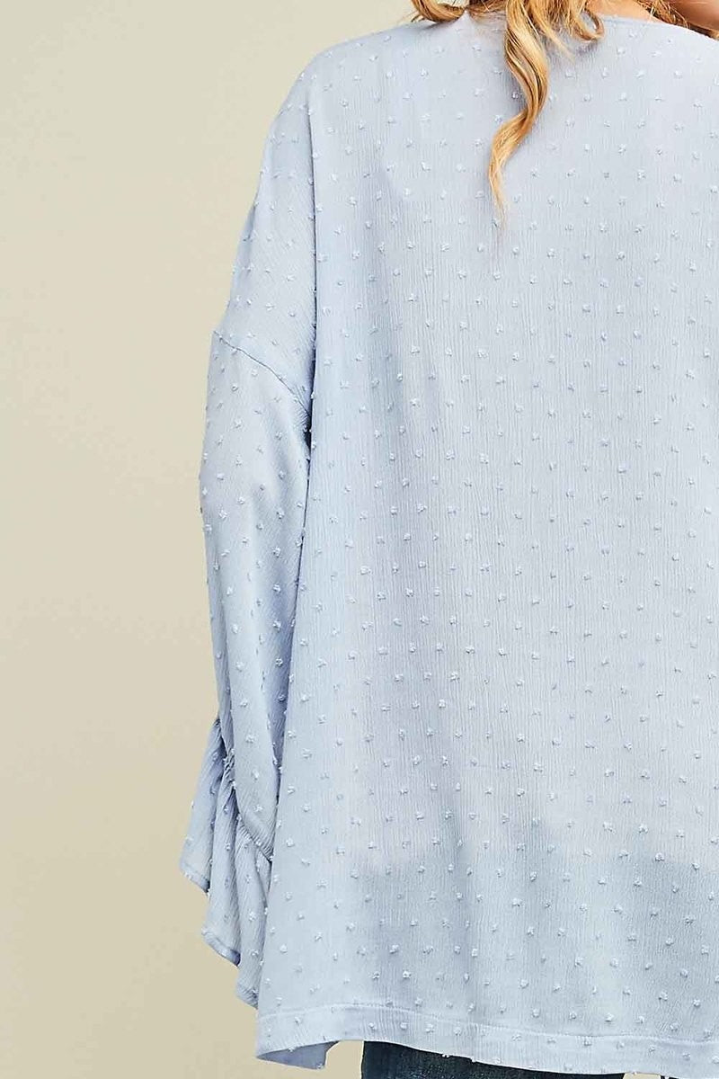Ruffle Sleeve Embroidered Kimono Powder Blue