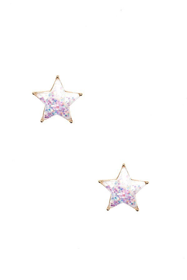 UBS027 Glitter Star Studs White