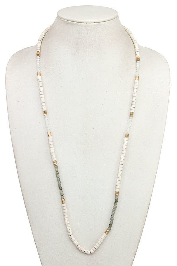 FMN100 Wood Glass Bead Necklace White