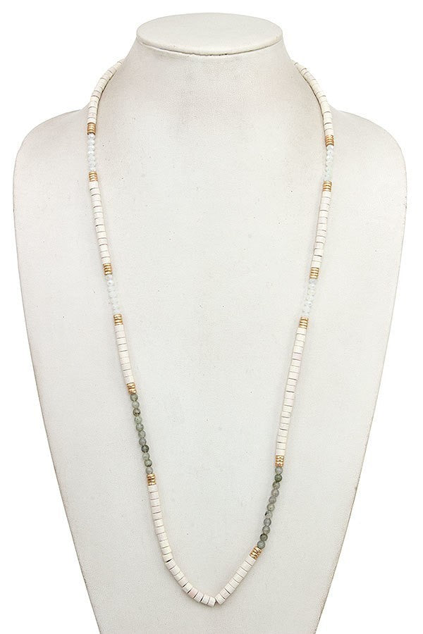 FMN100 Wood Glass Bead Necklace White