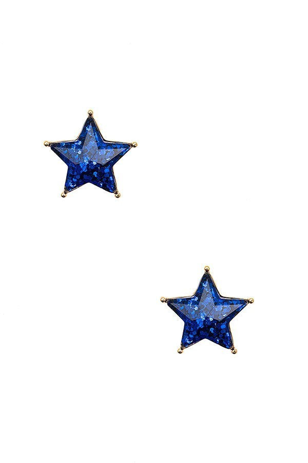 UBS027 Glitter Star Studs Cobalt Blue