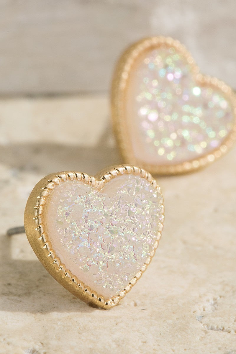 UBS023 Druzy Heart Studs Opal