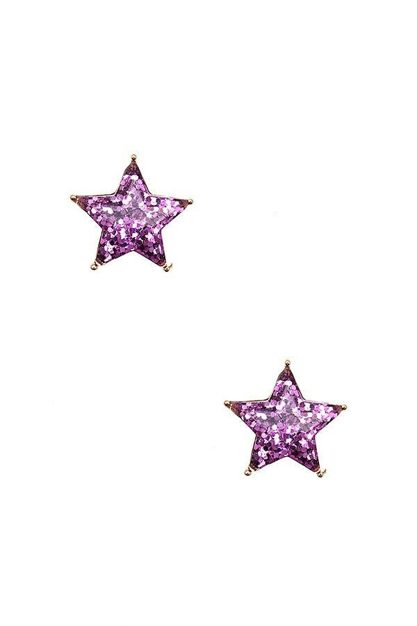 UBS027 Glitter Star Studs Pink