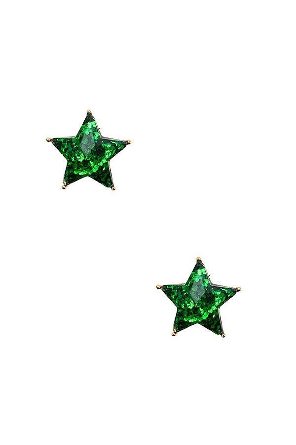 UBS027 Glitter Star Studs Emerald Green