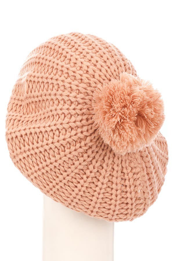 Pink pom pom beanie