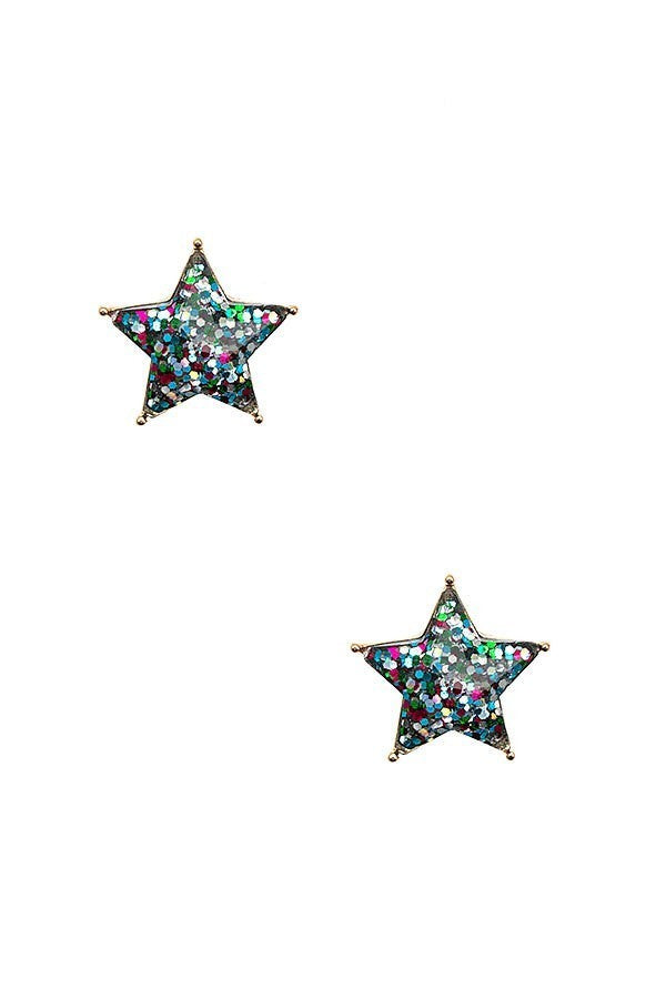 UBS027 Glitter Star Studs Multi